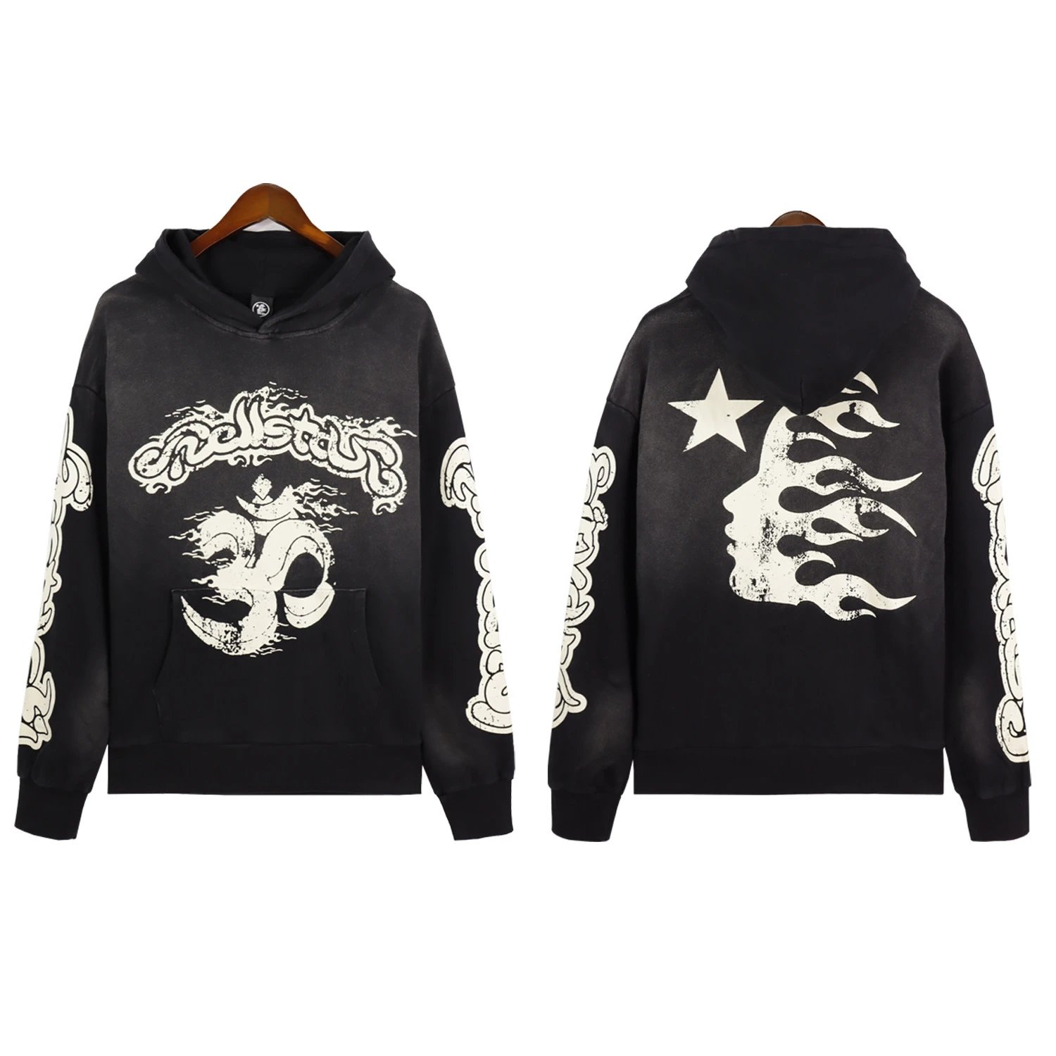 Hellstar Flame Logo Black Graphic Hoodie