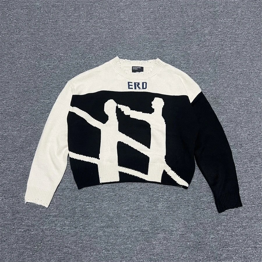 ERD Infernal Affairs silhouette portrait wide version hand-destroyed American sweater