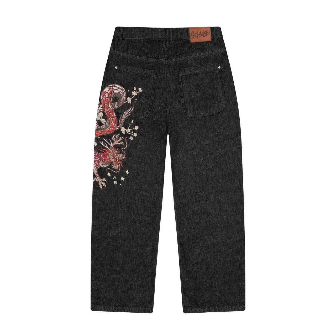 Schwarz Dragon Embroidery Black Jeans - 1