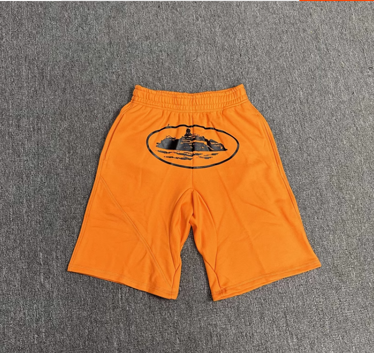 Cotton Shorts Orange Blue Light Blue Black Graphic Print Casual