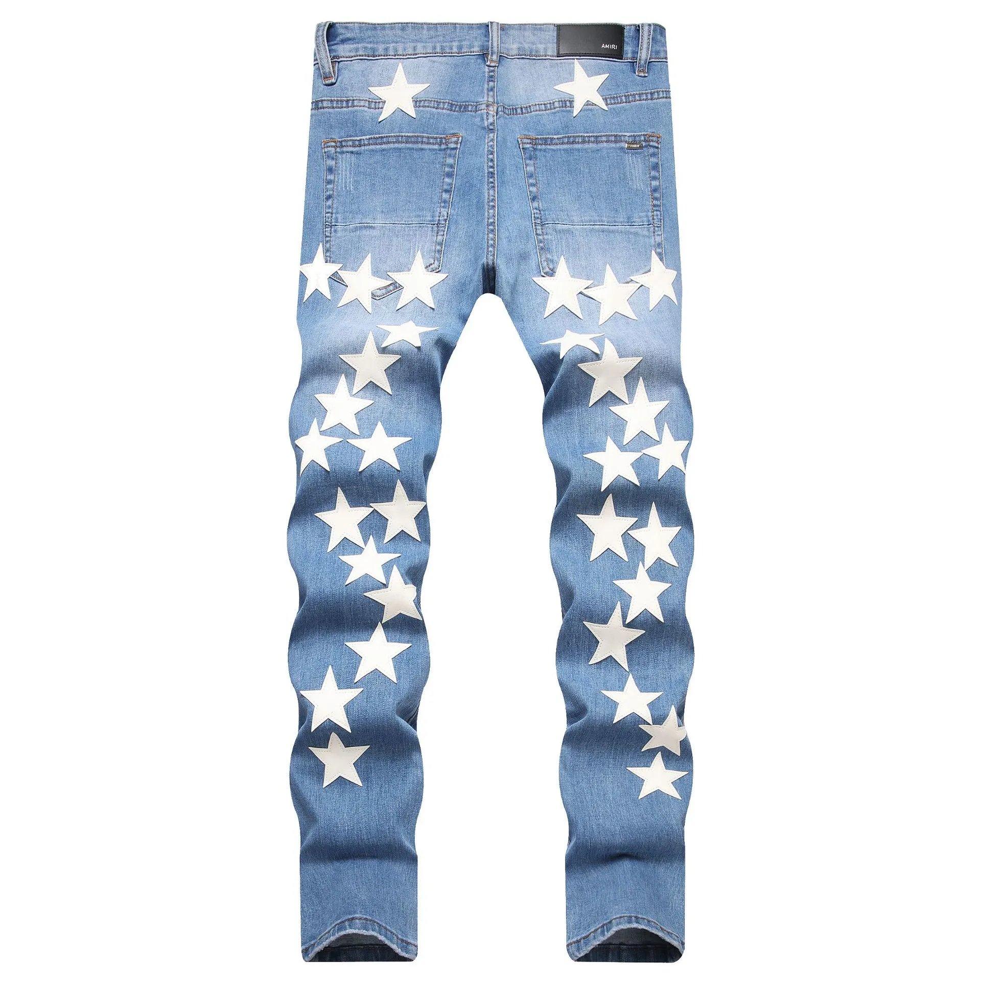 Star Embellished Light Blue Distressed Slim Fit Jeans