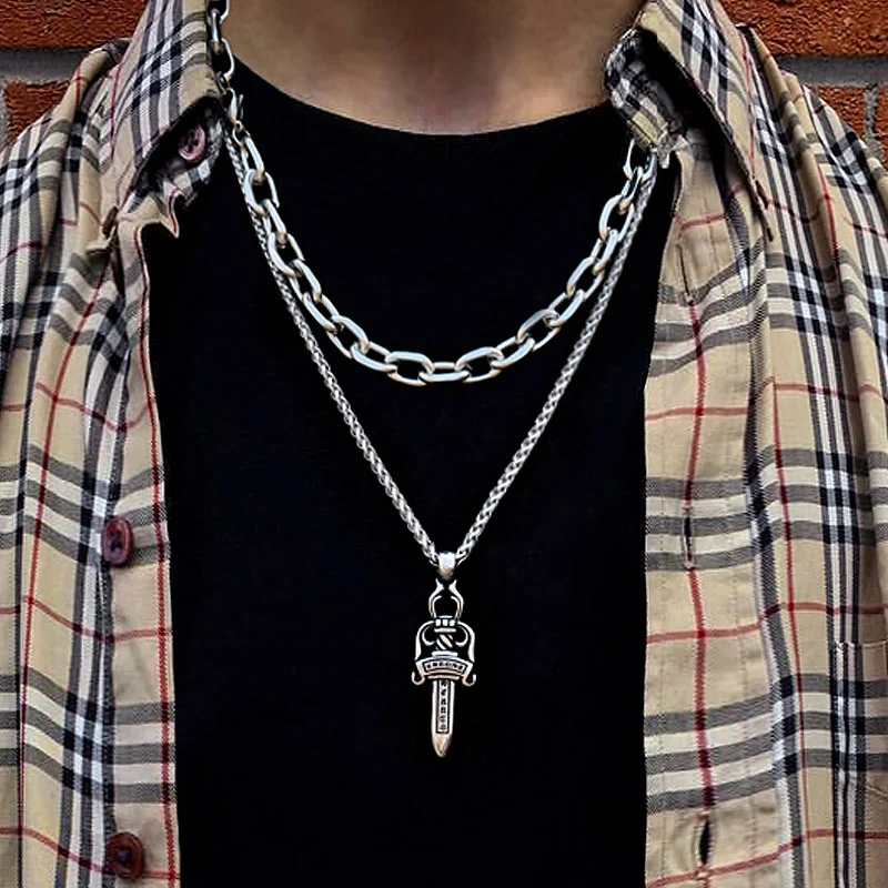 Silver Key Pendant Necklace with Chain Strands