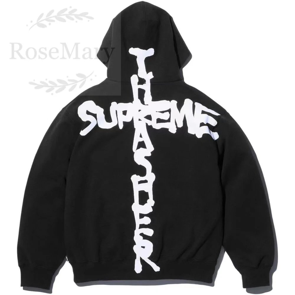 Supreme Cross Logo Black Blue Beige Hooded Sweatshirt
