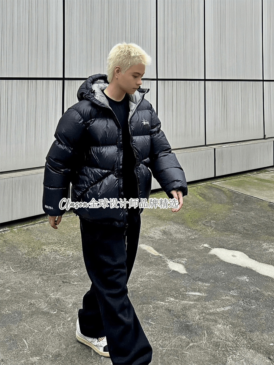 Stussy Down Jacket Orange with Blue Lining - 5