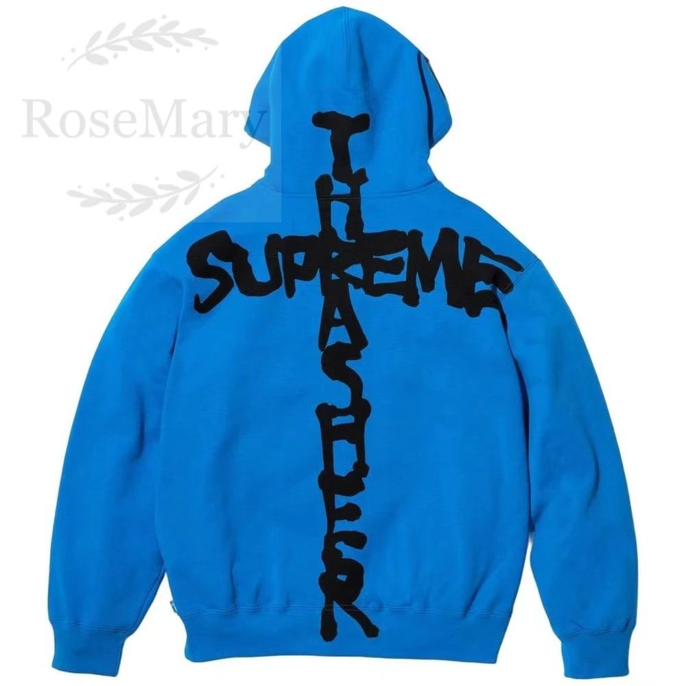 Supreme Cross Logo Black Blue Beige Hooded Sweatshirt