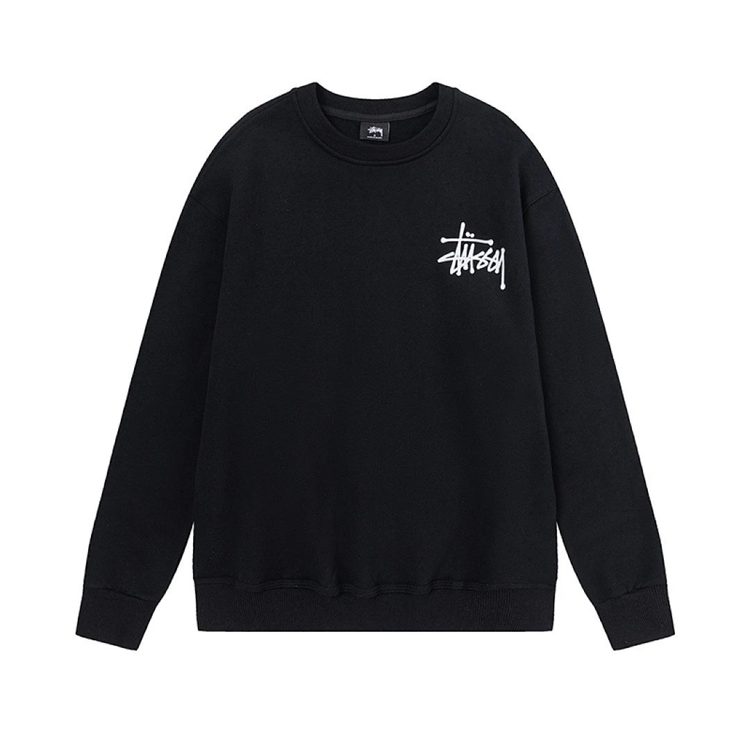 Stussy Tie-Dye Black Graphic Crewneck Sweatshirt