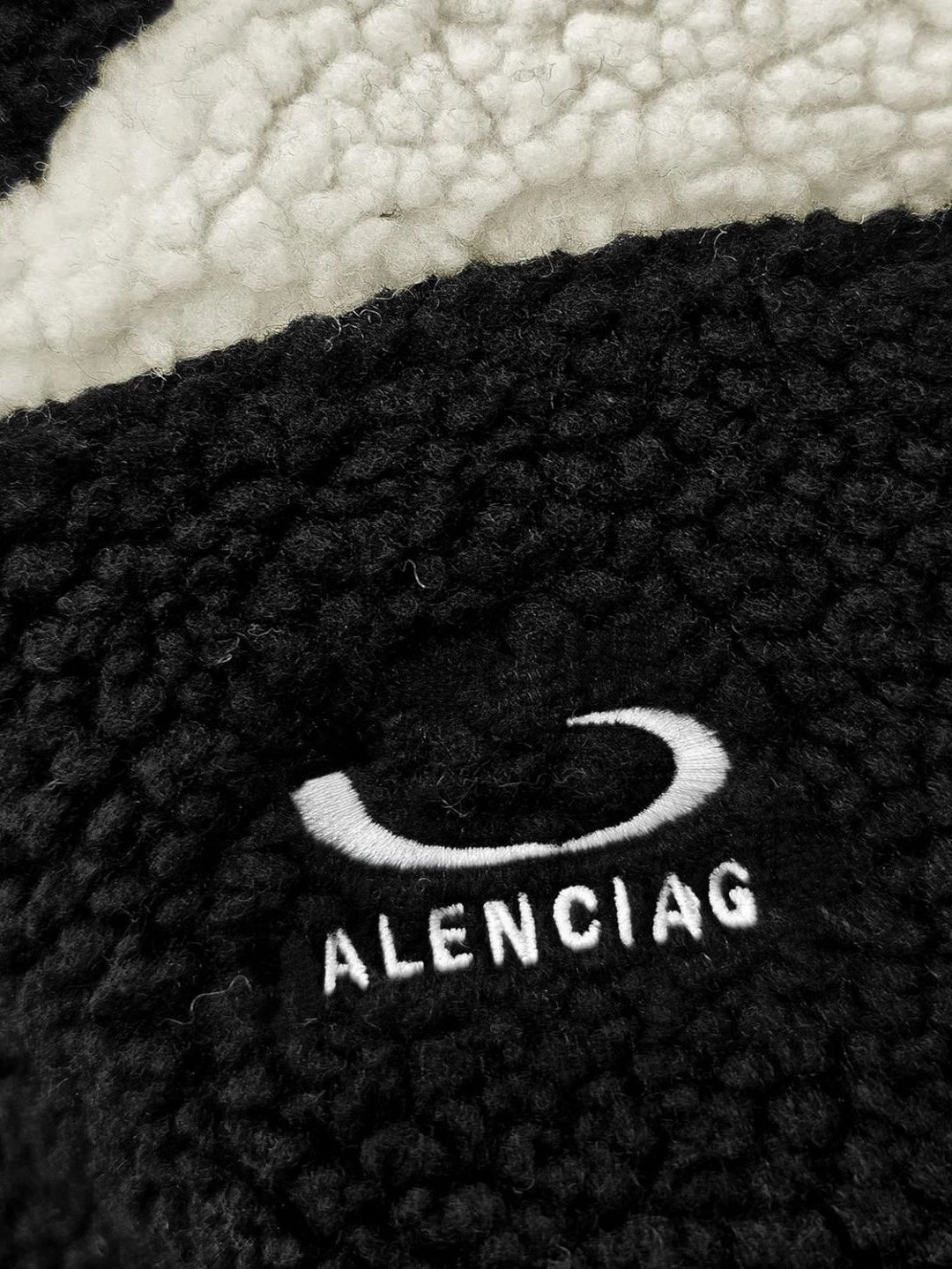 Balenciaga Oversized Black And Cream Sherpa Fleece Zip-Up Jacket