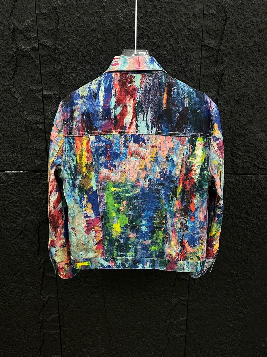 Abstract Print Denim Jacket Multicolor Artistic Streetwear