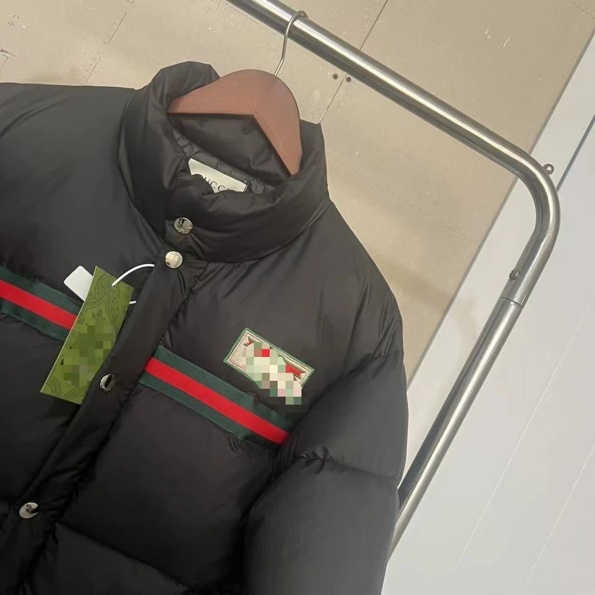 Gucci Puffer Jacket Black Web Stripe Quilted Coat