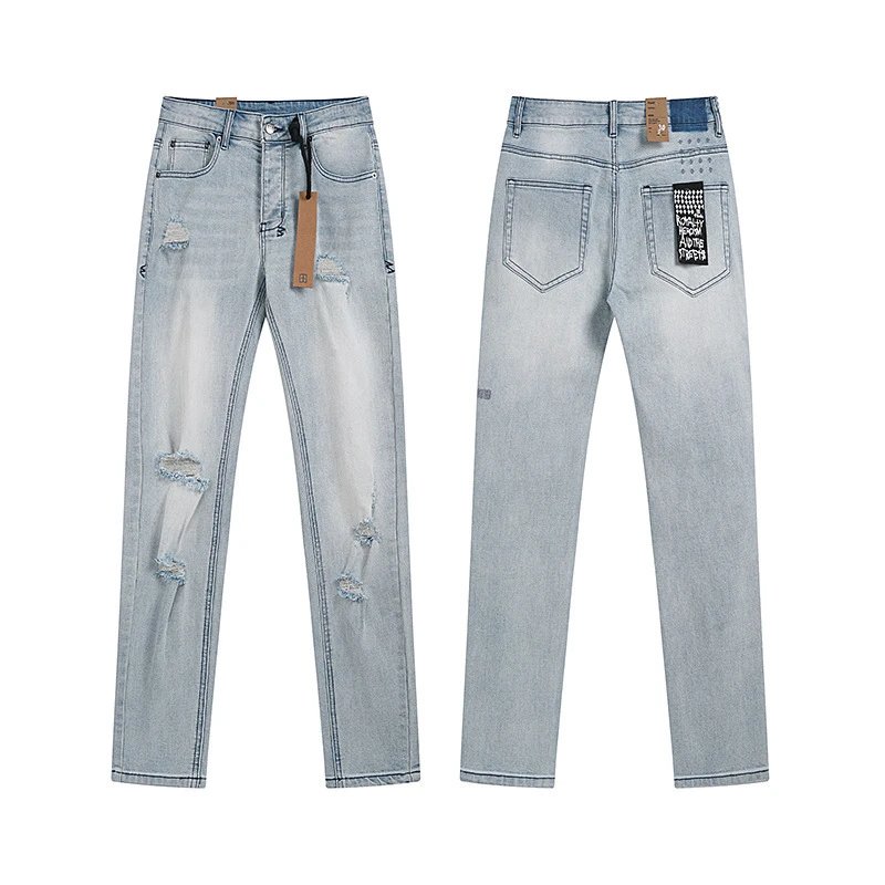 Distressed Gray Denim Jeans With Graffiti Print And Ripped Details