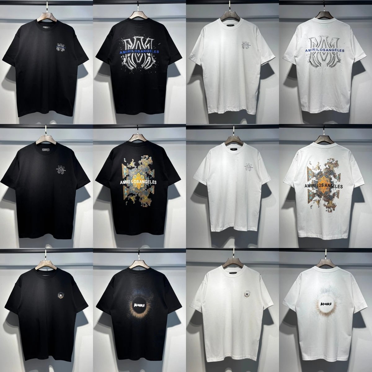 Amiri Graphic Print Black White Beige Blue Casual T Shirts