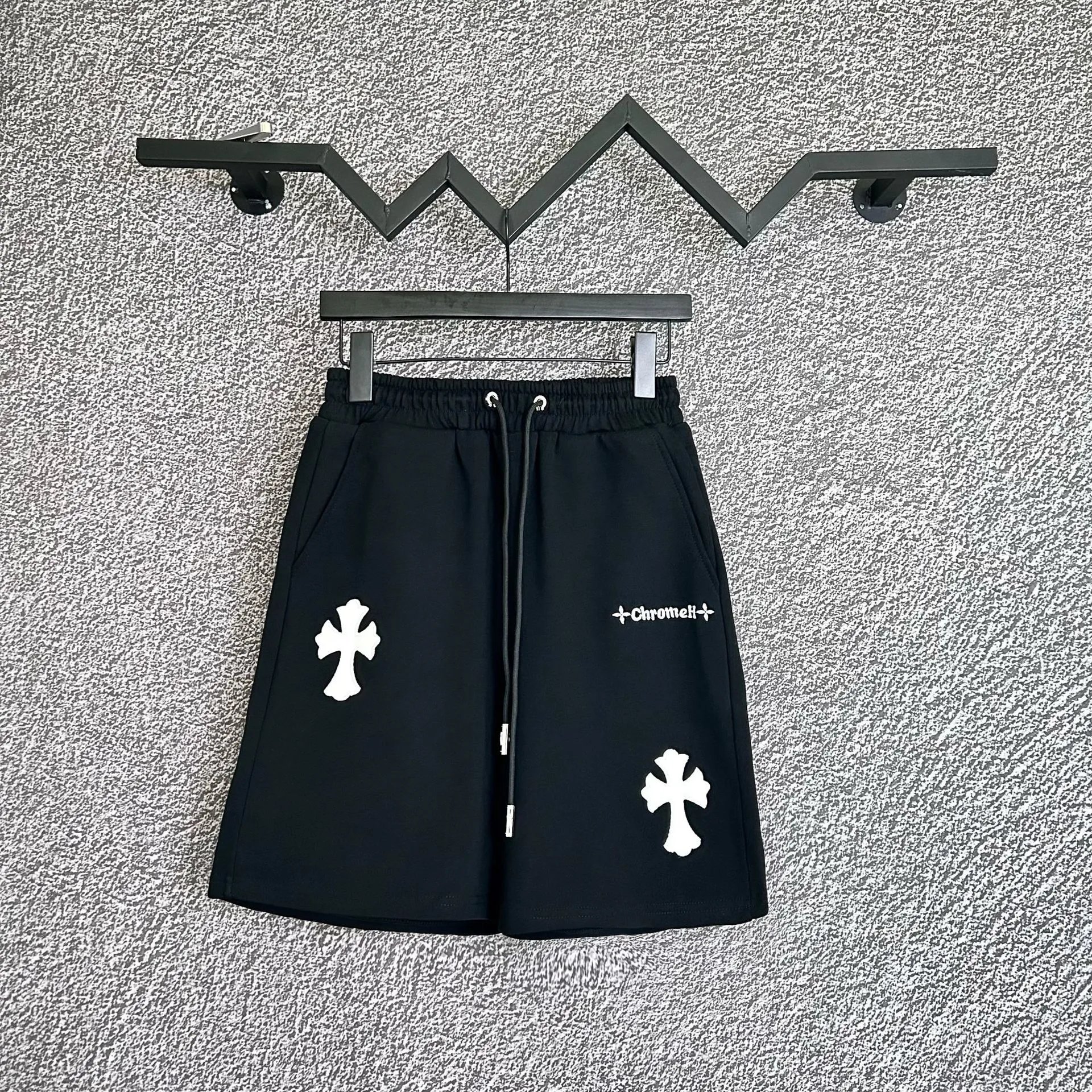 Chrome Hearts Black Cross Embroidered Drawstring Shorts