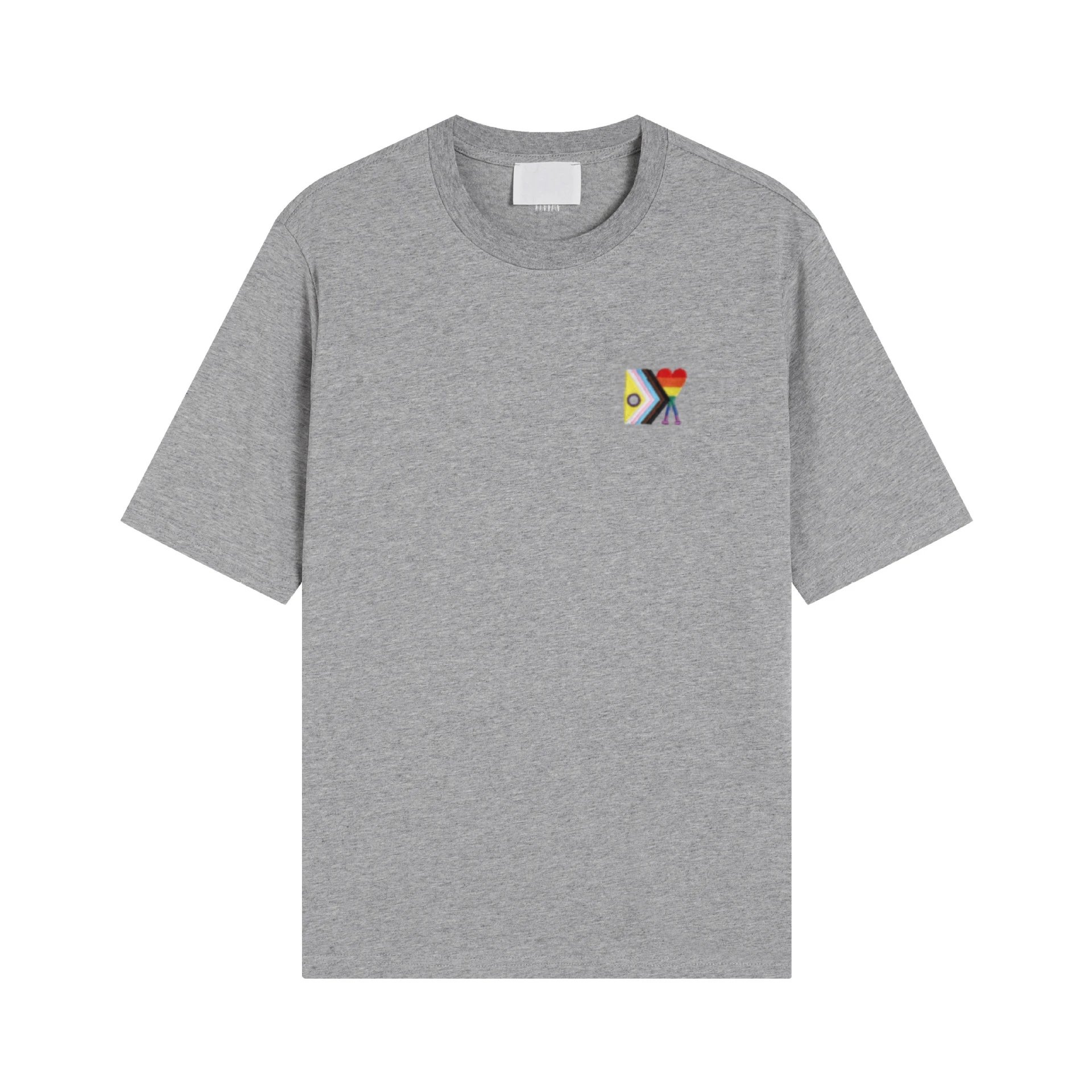 Cotton T-Shirt White Rainbow Heart Embroidery Graphic Tee