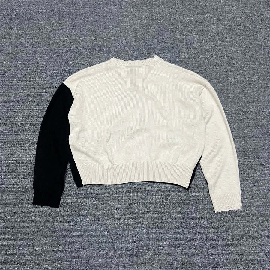ERD Cropped Knit Sweater Black And Cream Graphic Streetwear