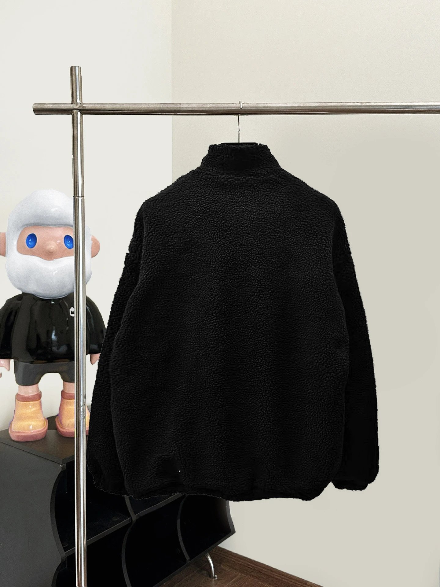 Balenciaga Oversized Black And Cream Sherpa Fleece Zip-Up Jacket
