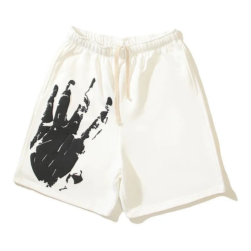 Black Graphic Print Hand Motif Drawstring Shorts