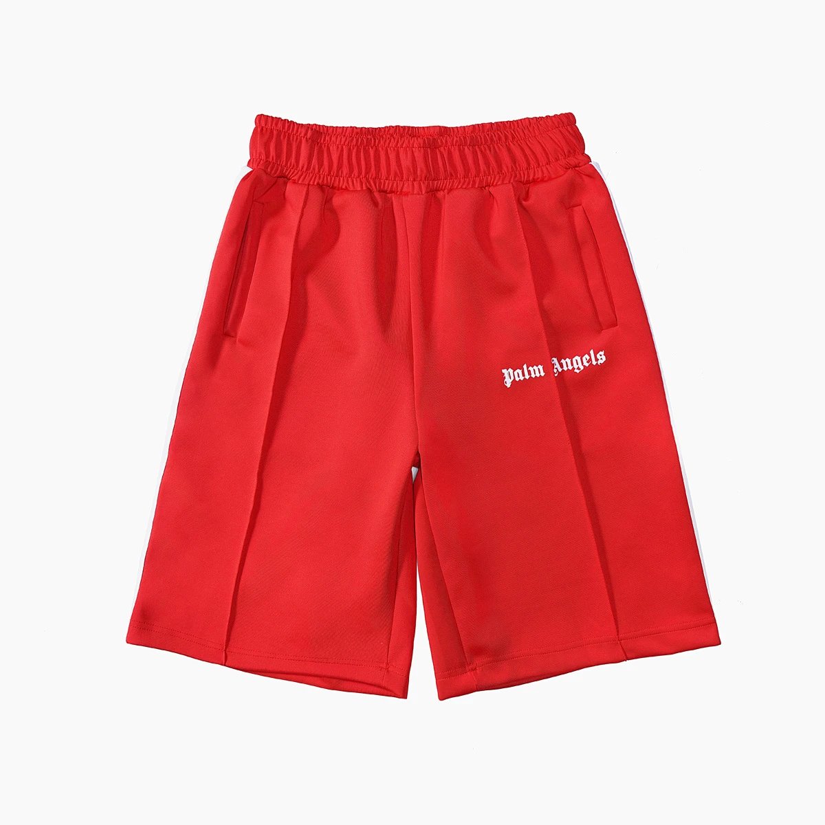 Beige Track Shorts with White Side Stripes Sporty