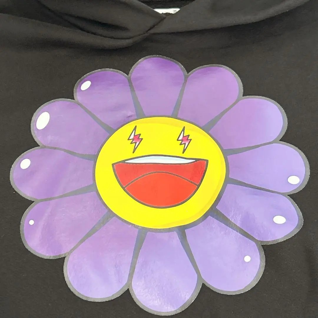 Black Hooded Sweatshirt with Purple Flower Graphic Print