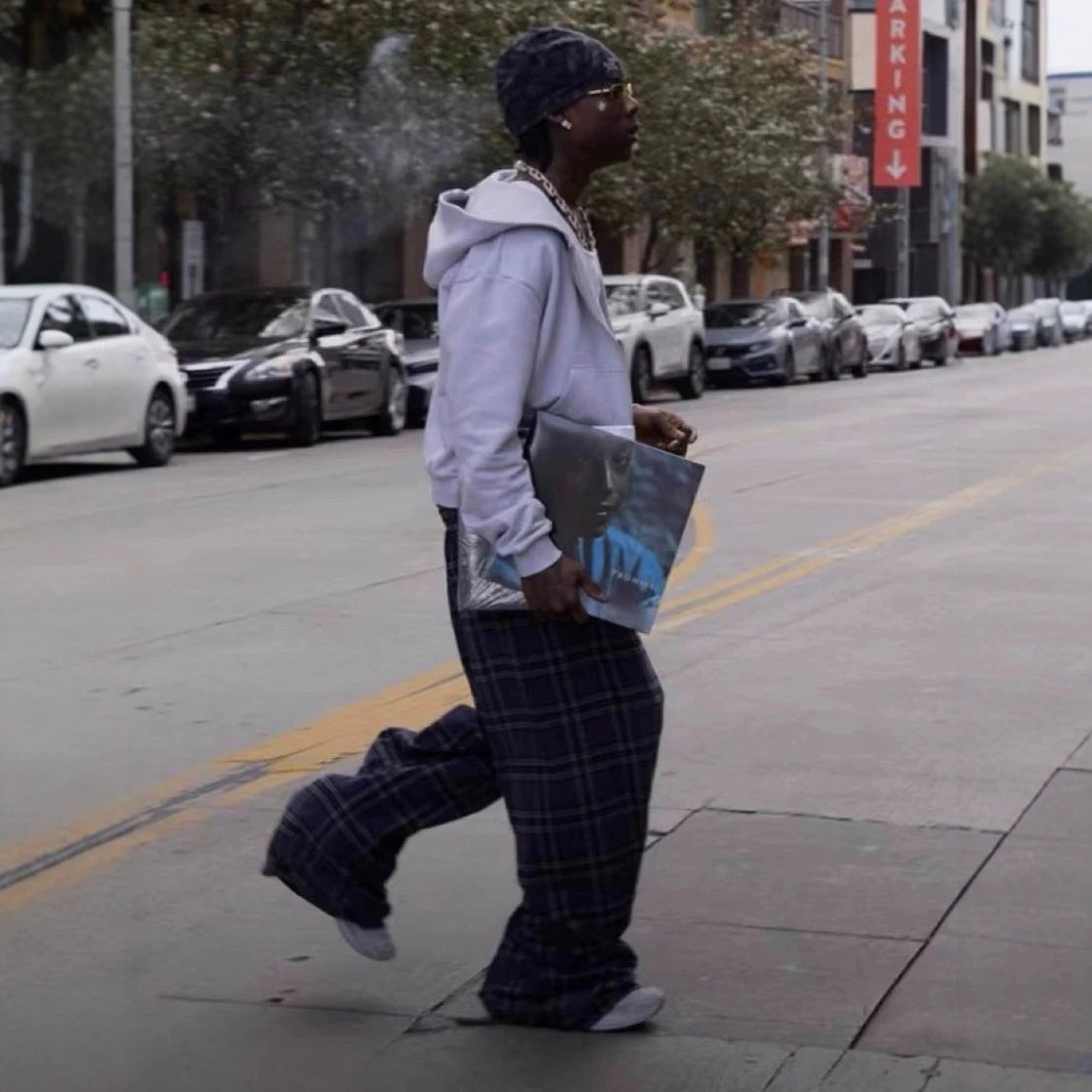 Plaid Wide-Leg Pants Navy Blue Streetwear