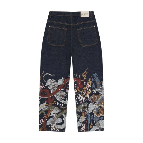 Sekure D Dragon Tiger Embroidered Denim Jeans - 1