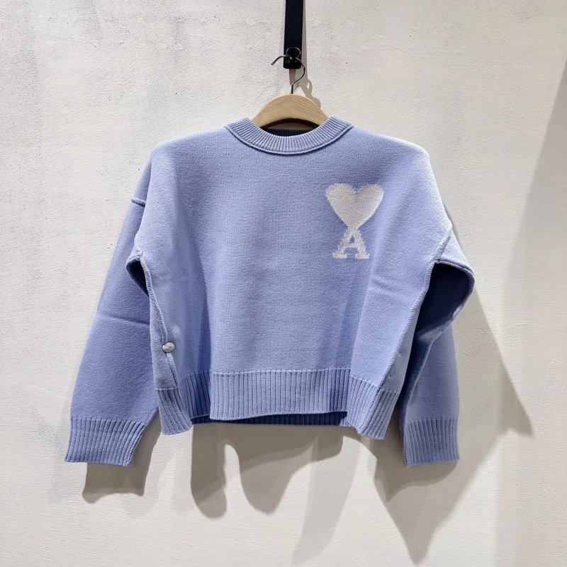 Heart Embroidery Cropped Sweater Multicolor Casual Pullover