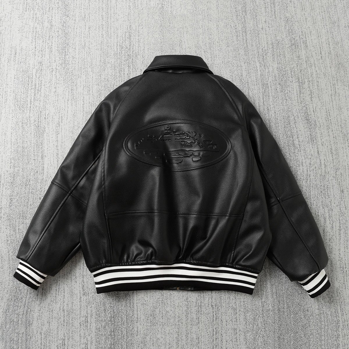 Corteiz Black Leather Bomber Jacket