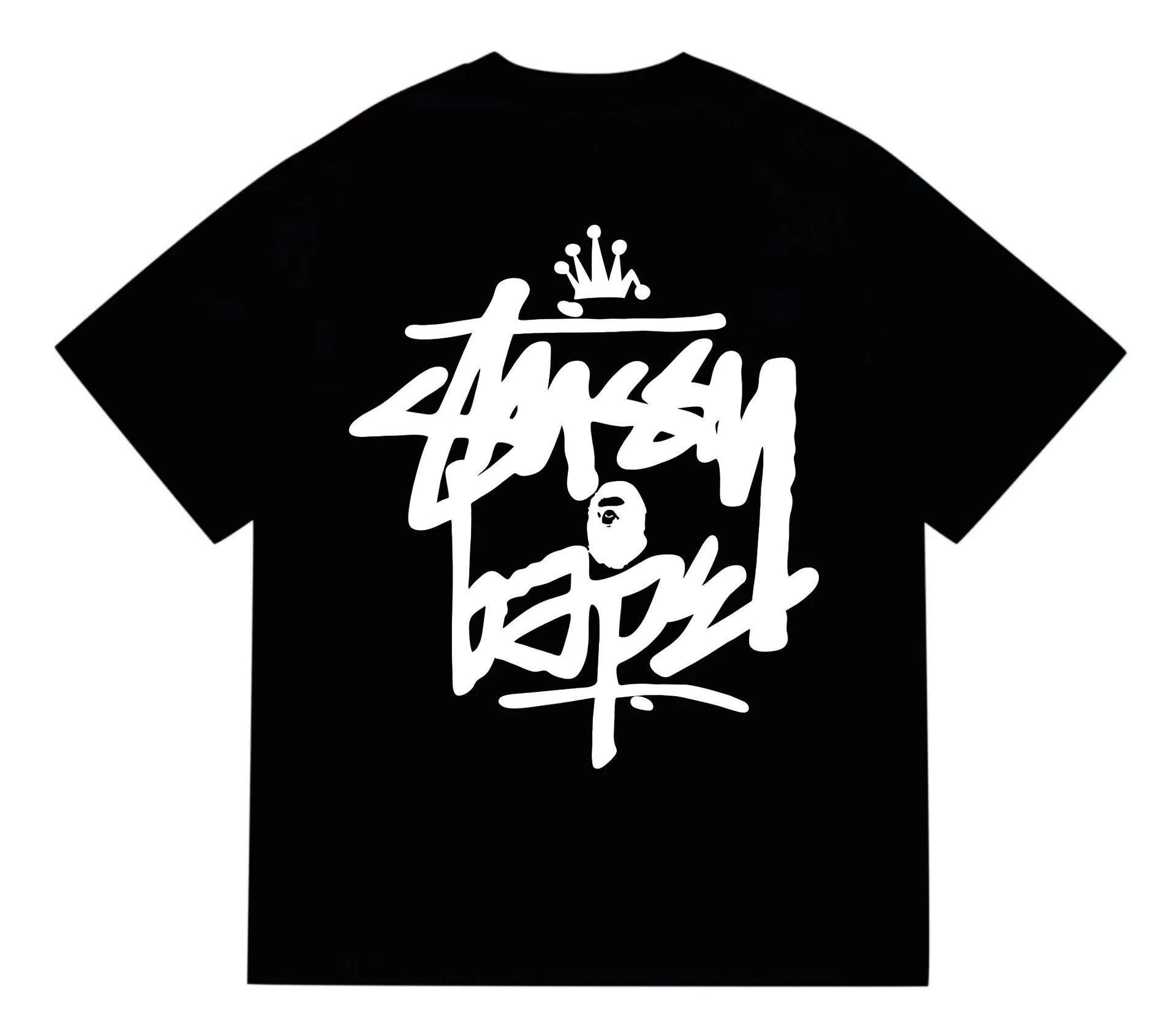 Stussy Bape Printed Cotton Short-Sleeve T-Shirt for Men and Women