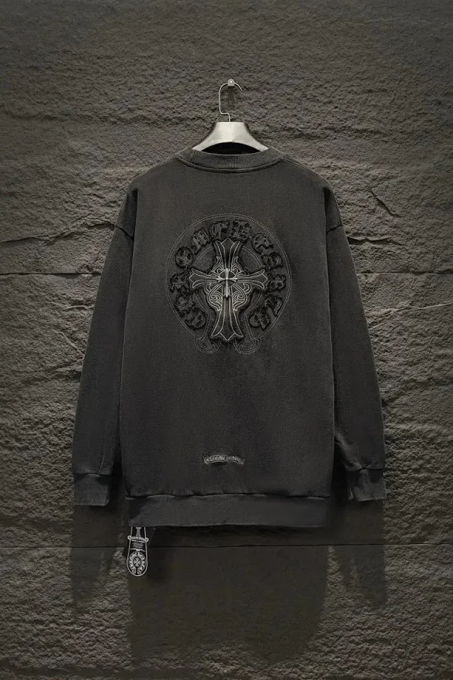 Black Cotton Crewneck Sweatshirt With Embroidered Logo Graphic