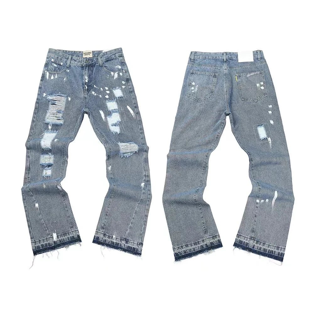 Black Paint-Splatter Distressed Cargo Jeans