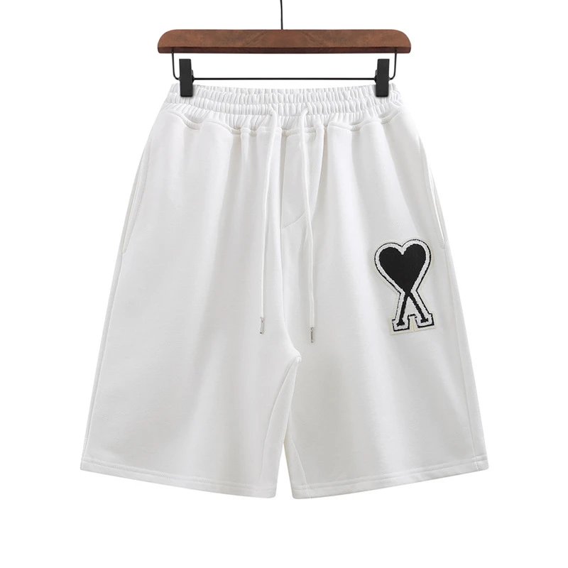 Mint Green Heart Embroidery Drawstring Waist休闲 Shorts