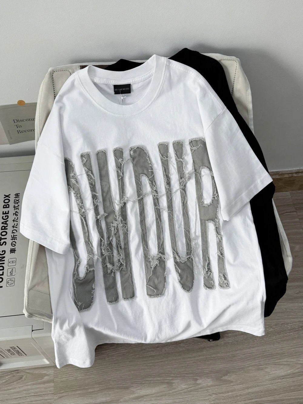 NO TIME NO SEE Distressed Graphic Black Oversized T-Shirt