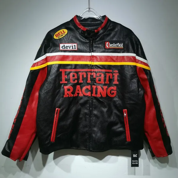 Running Cheetahs x Ferrari Racing Leather Jacket Black Red - 1
