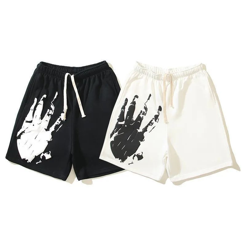 Black Graphic Print Hand Motif Drawstring Shorts