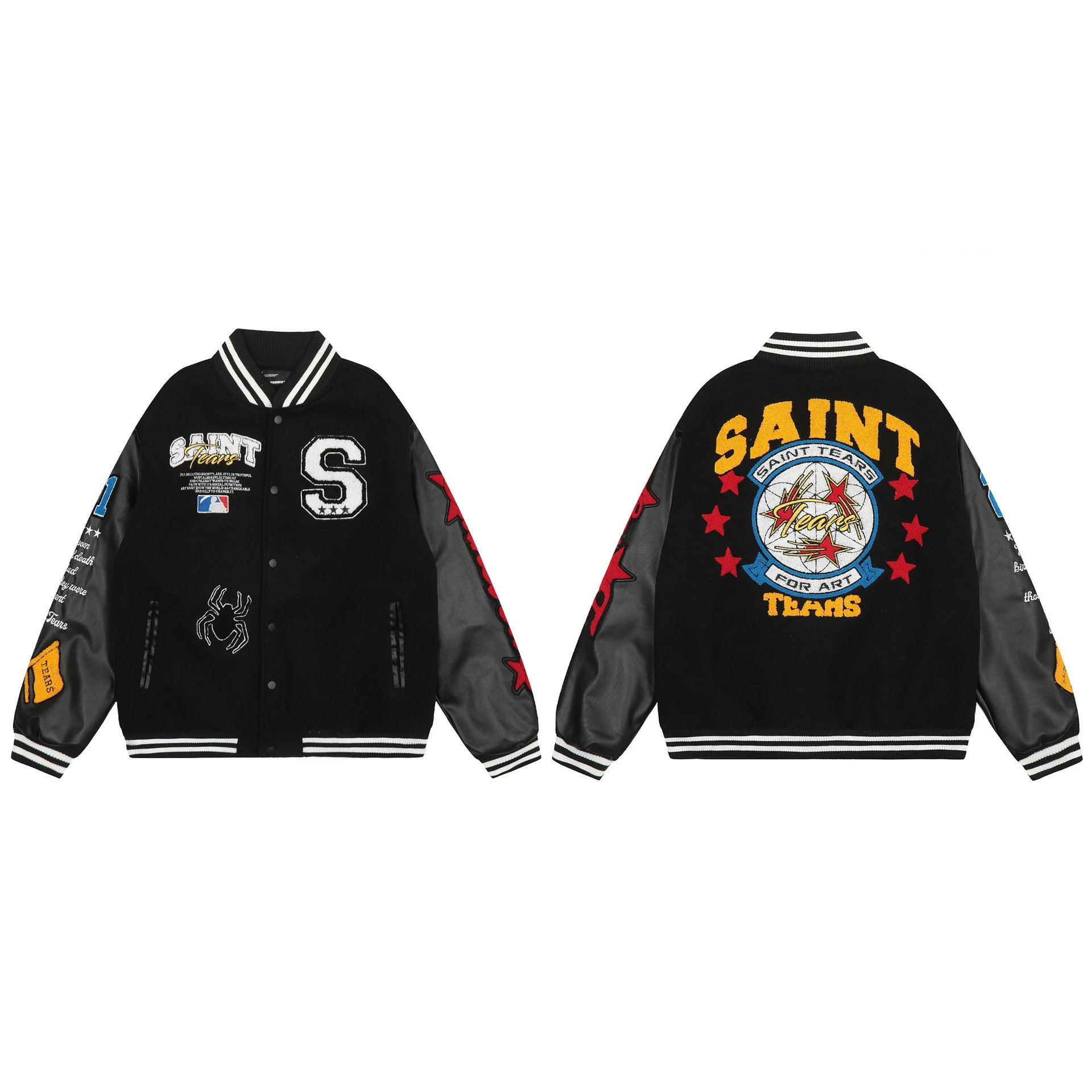 Represent England Black Embroidered Varsity Jacket