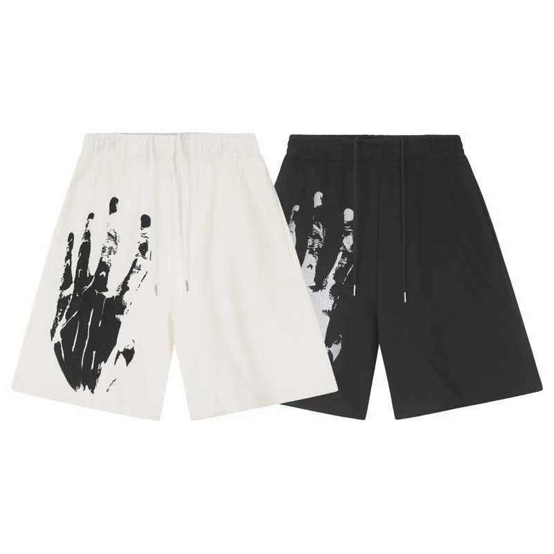 Black Graphic Print Hand Motif Drawstring Shorts