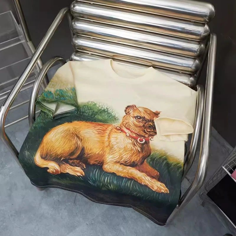 Cream Graphic Dog Print Oversized T-Shirt