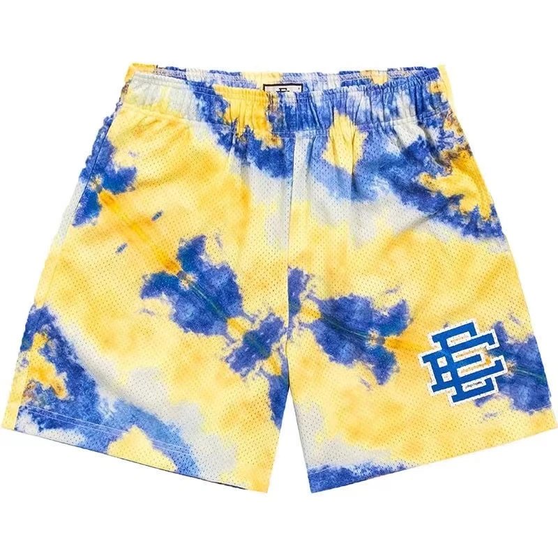 Cotton Blend Tie-Dye and Patterned Elastic Waist Shorts Casual