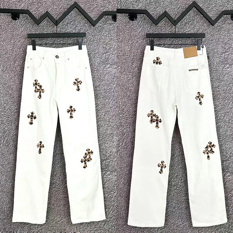 Cross Embroidered Denim Jeans Multicolor Streetwear