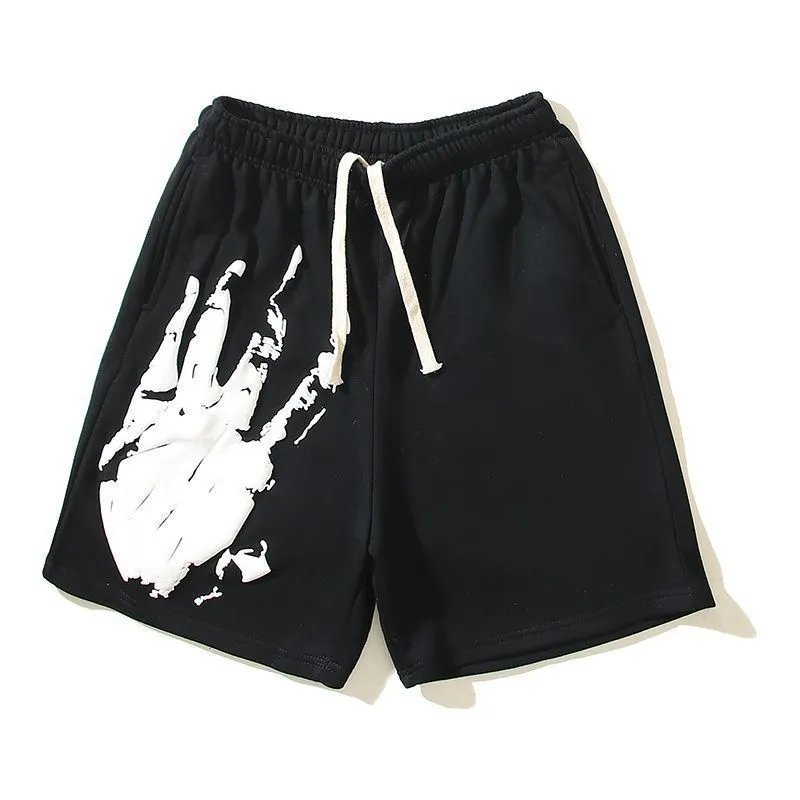 Black Graphic Print Hand Motif Drawstring Shorts