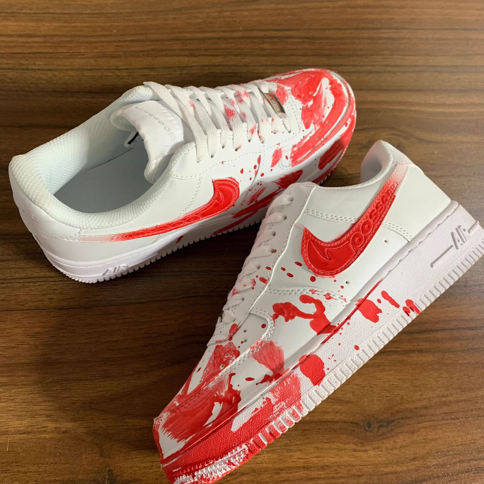 Nike Air Force 1 White Red Splatter Custom Sneakers