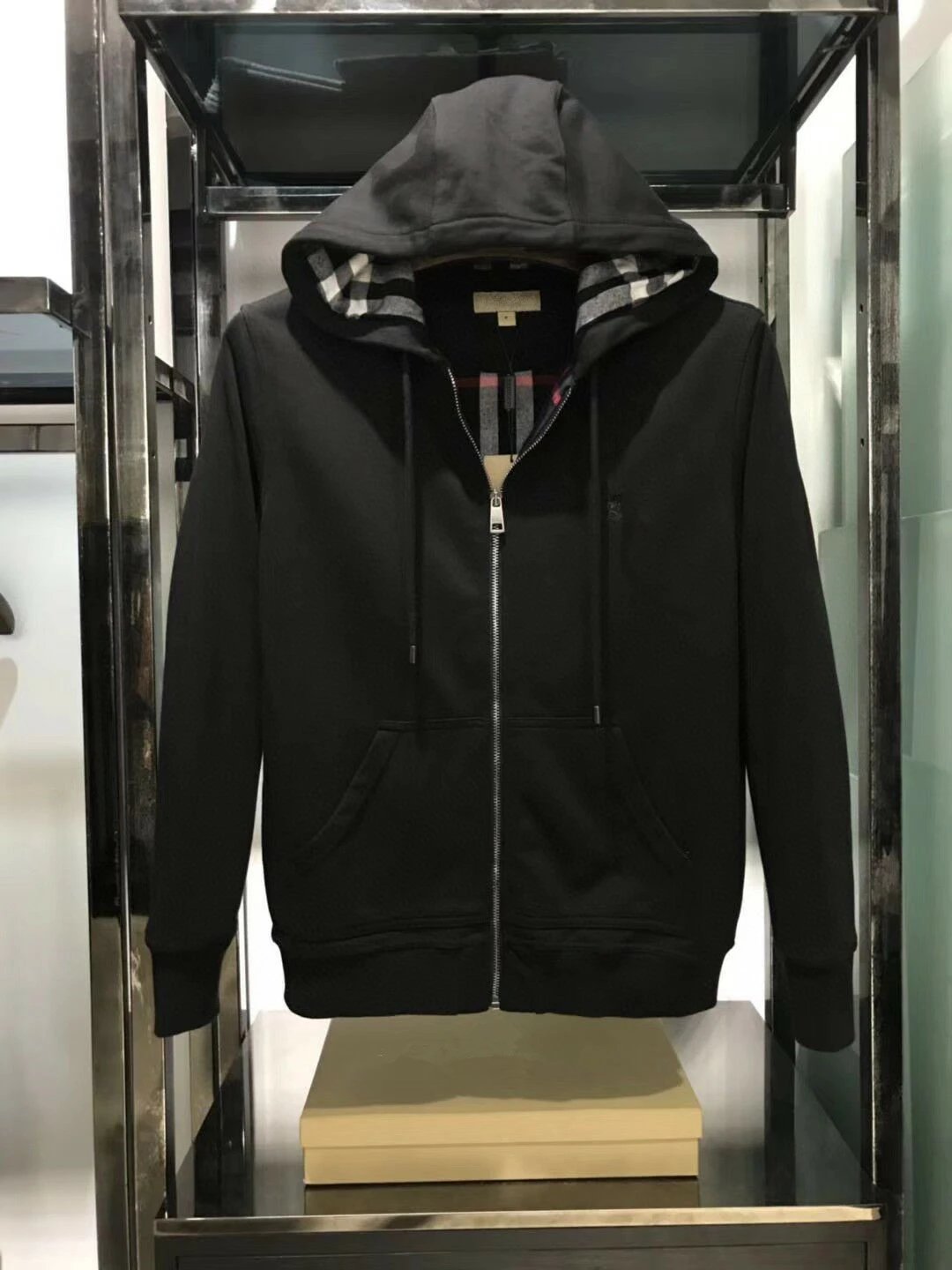 Burberry Hooded Zip-Up Sweatshirt Gray Classic