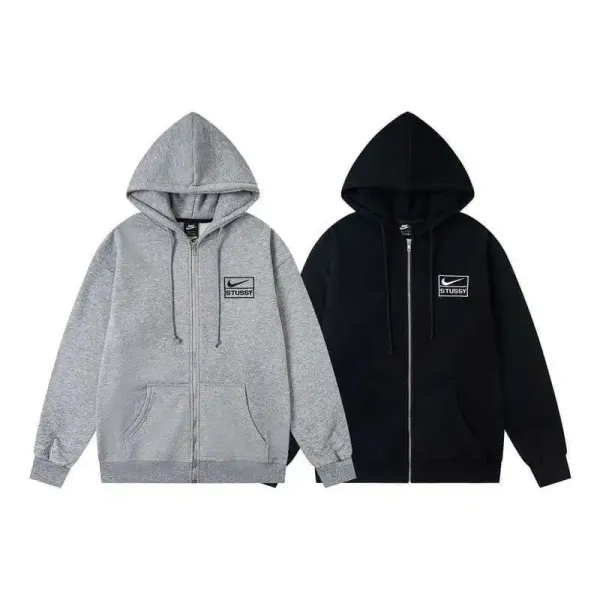 Nike x Stussy Logo Zip-Up Hoodie Gray - 5