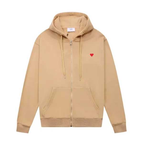 Ami Paris Heart Embroidered Hoodie Beige - 8