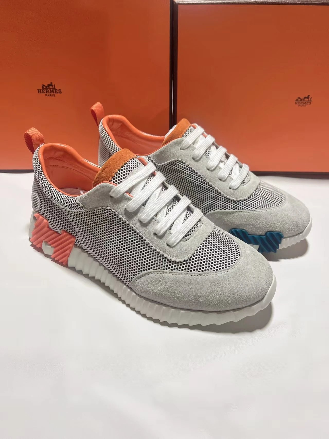 Off-White Diagonal Denim Sneakers Blue and Gray Chunky Sneakers - 8