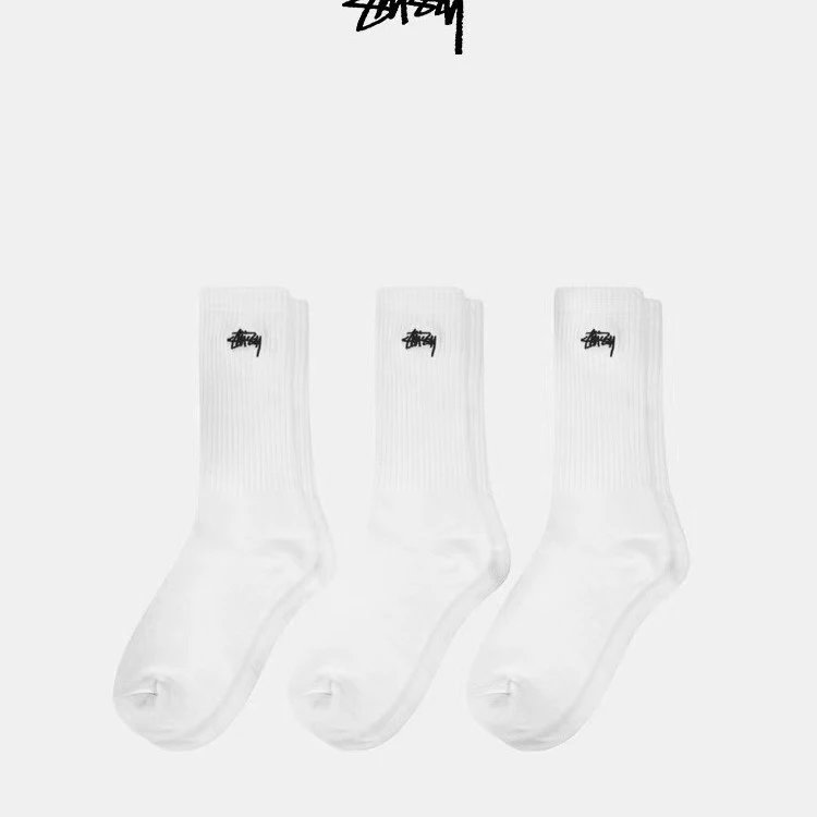 Stussy Classic Crew Socks Black White Gray Ribbed