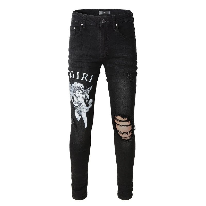 Amiri Black Distressed Angel Print Slim Fit Jeans