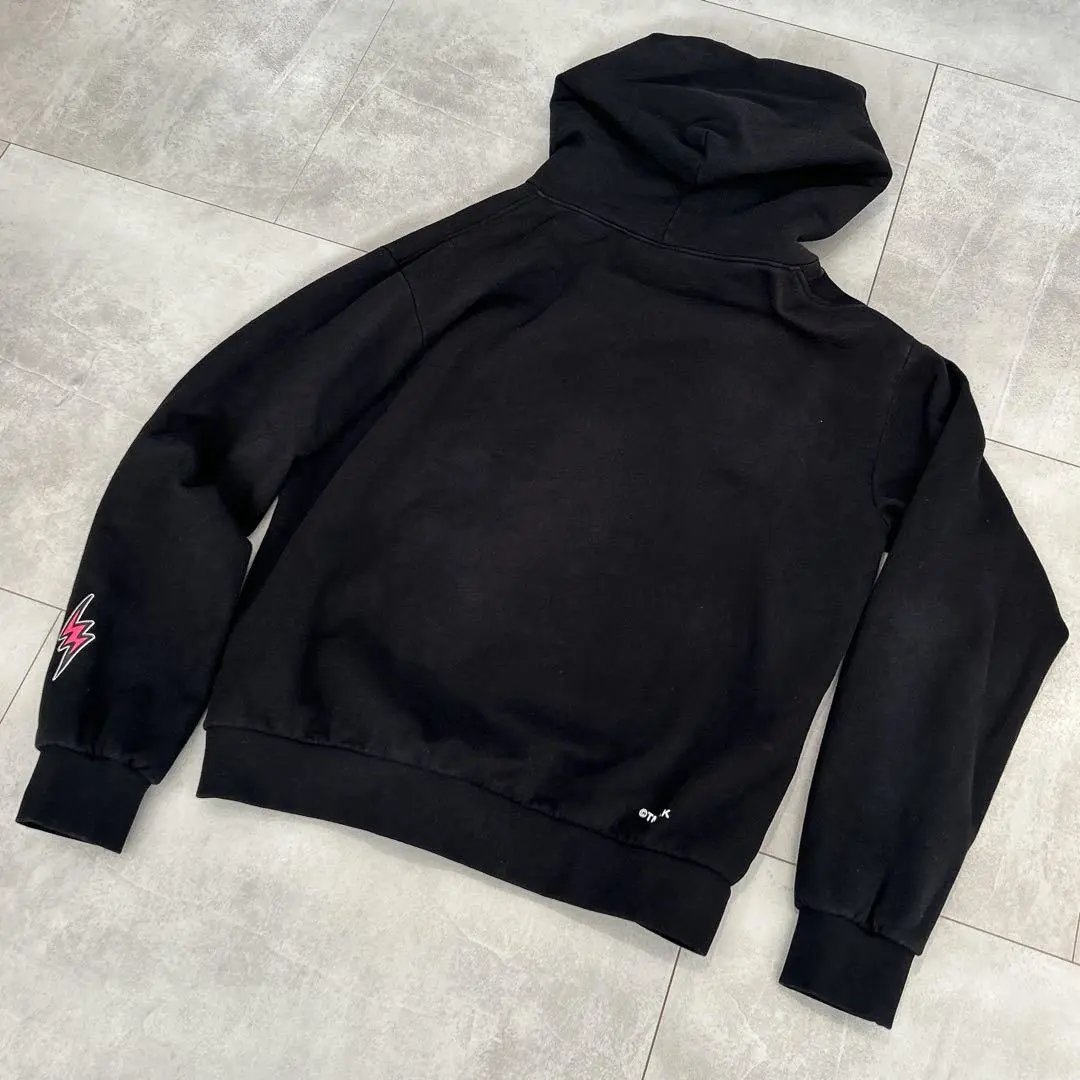 Black Hooded Sweatshirt with Purple Flower Graphic Print