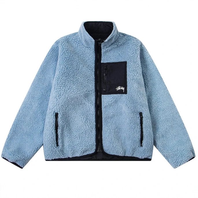 Stussy Fleece Jacket Black Blue Beige Sherpa Lined Outerwear