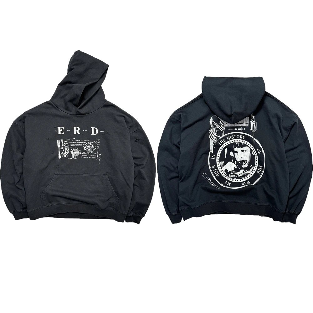 ERD Slogan Hole Hooded Sweatshirt photo 5