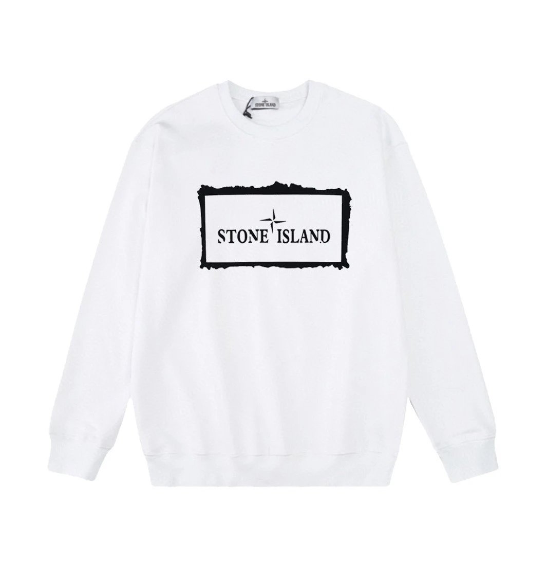 Stone Island White Logo Embroidered Crewneck Sweatshirt